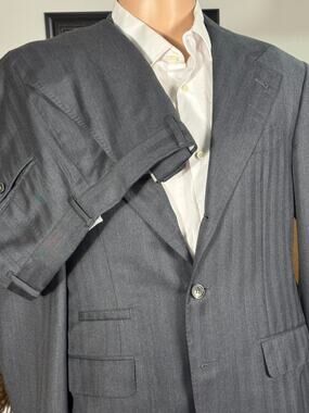 Brunello Cucinelli Charcoal Gray Herringbone 2 piece Suit 50EU 40R 34x28